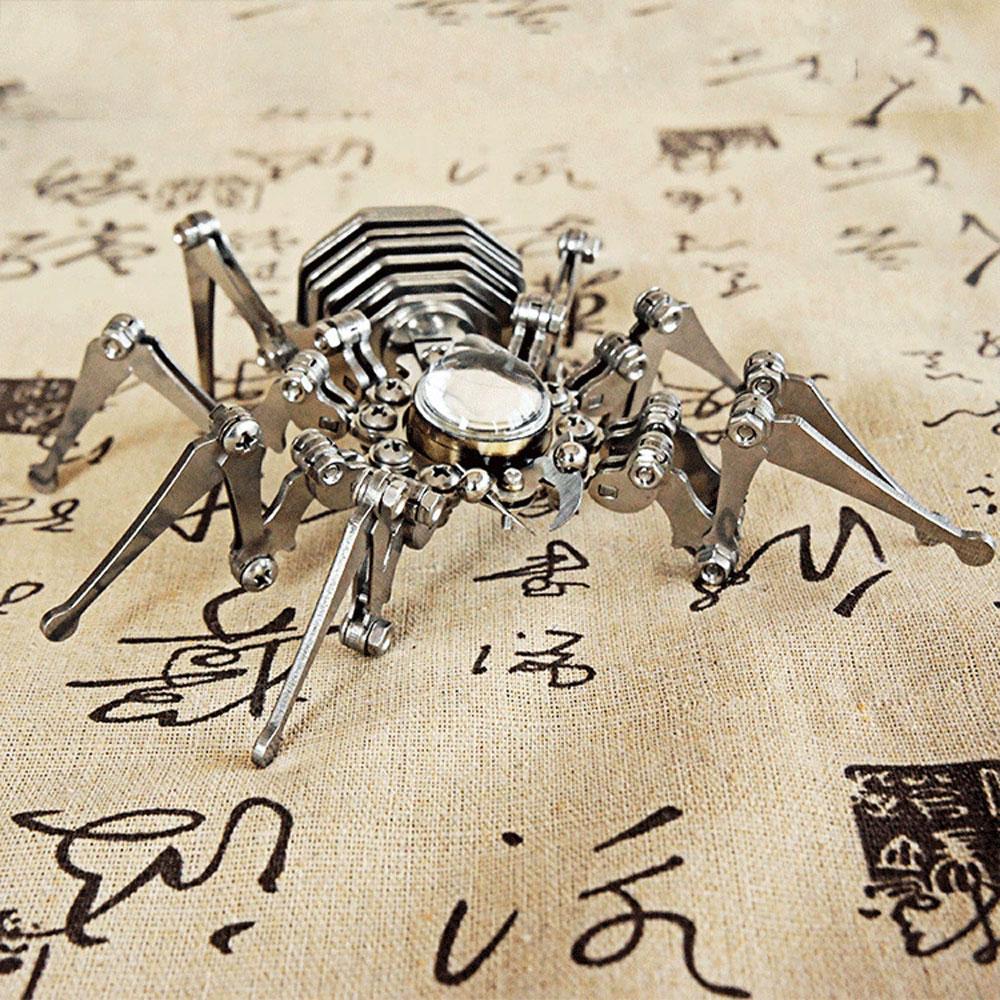 Tempo de artesanato em metal Aranha aço inoxidável estático modelo de inseto mecânico artesanato diy montagem de decorações acabadas, cra de mesa