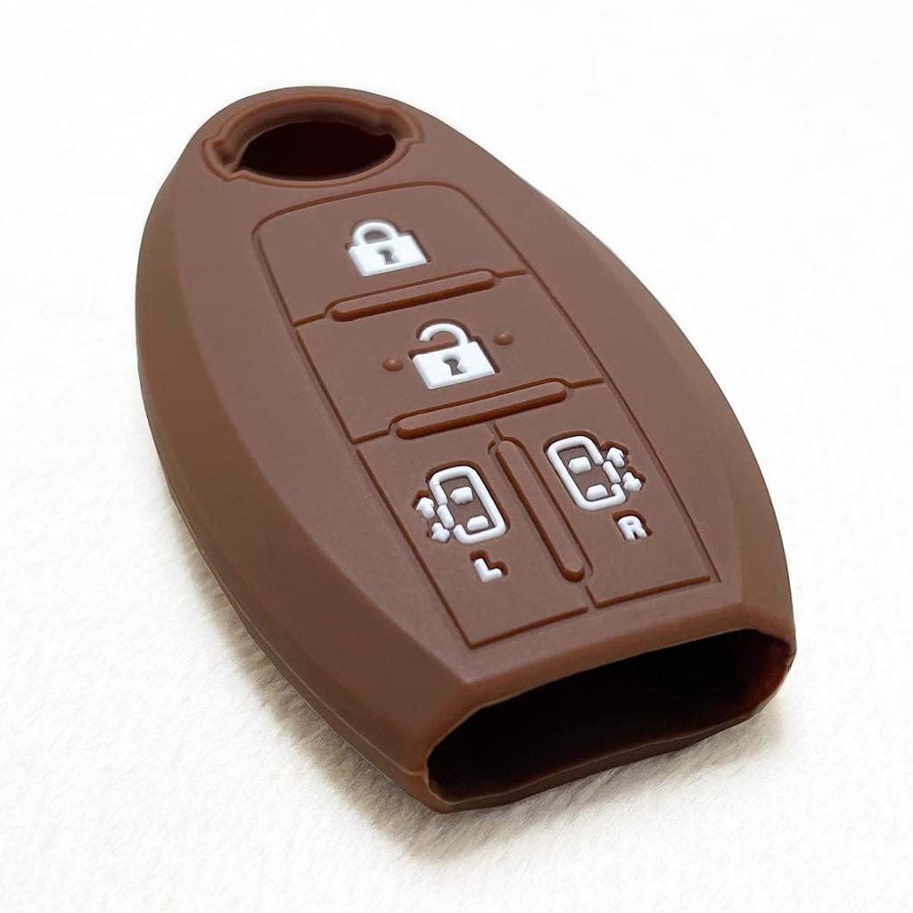 [IKT] Silicone Cover for Nissan Cars Intelligent Key 4 Buttons Brown / New Serena