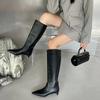 Pointed Toe Women High Boots Leather Fashion Sexy Heels Shoes Woman 2026 Trend New Snow Boots Low Heels Elegant Goth Mujer Botas