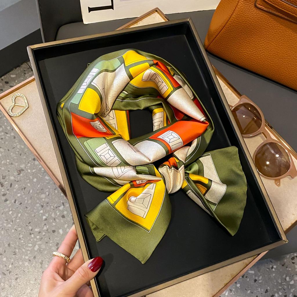 Luxury Women Elegant Boho-Chic Print Scarf Headband Neckerchief Foulard Female Hair Scarfs Neck Tie Skinny Scarves Soft Satin