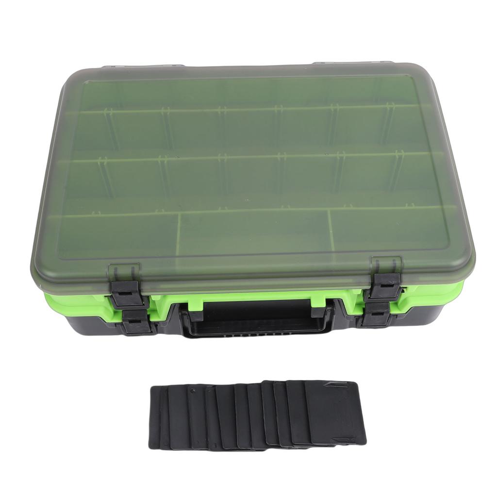 Double Layer Lure Box with Divider Panels Portable Fishing Tackle Storage Organizer for Lines Hooks Lures Green
