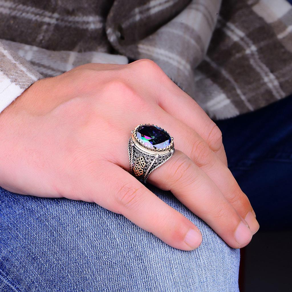 Bague En Argent Avec Topaze Mystique Et Zircons - Bijou Neuf Sans Emballage - Pierre Bleue Et Cristaux