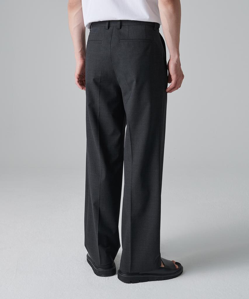 Musinsa Standard Summer Wool Two-Tuck Wide Hidden Elastic Waist Slacks [Charcoal Gray]