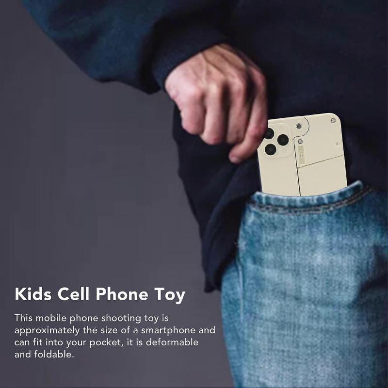 Folding Mobile Phone Spray Toy Cell Phone Shooting Toy for Kids Children Adults White 
