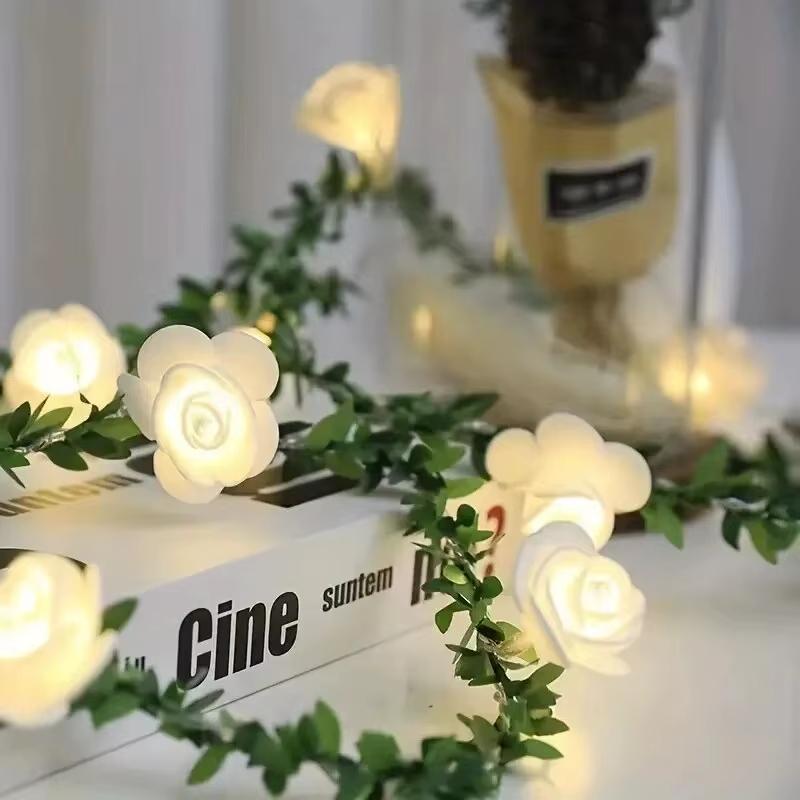 1.5M 10 LED Rose Flower String Lights Battery Powered Artificial Vine Garland Night Lamp for Wedding Valentines Day Party Decor
