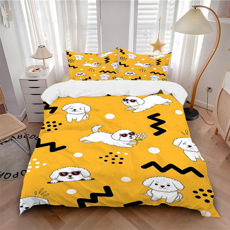 

3pcs Puppy Playful Bedding Set, Includes Without Pillow Inserts, Soft Comfortable Bedding Set,All-Season Use a0924082 135x200cm