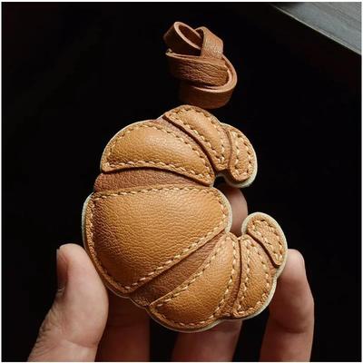 Handmade Real Leather Croissant Bag Charm KeyChain  Keyring