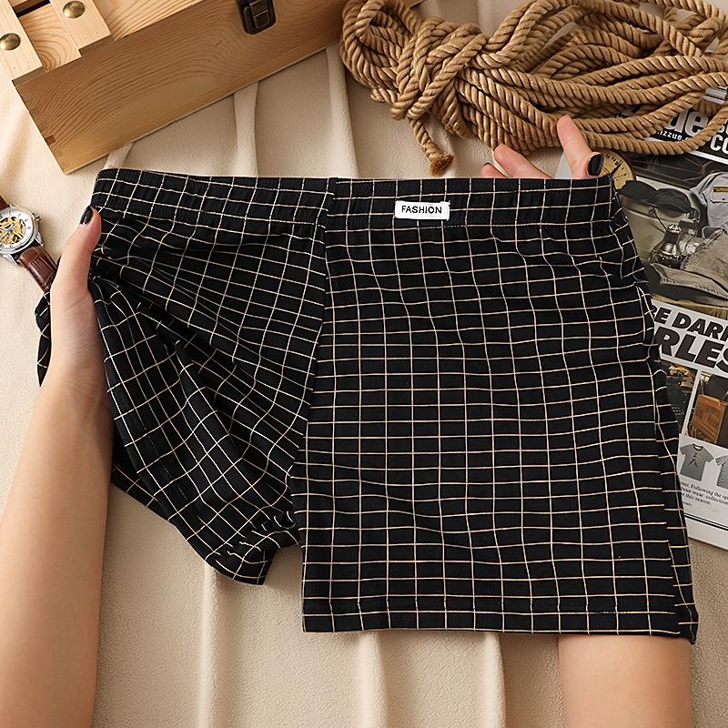 

Мужские клетчатые боксеры из чистого хлопка: Удобное, свободное и дышащее нижнее белье L (recommended 90-115 jin)