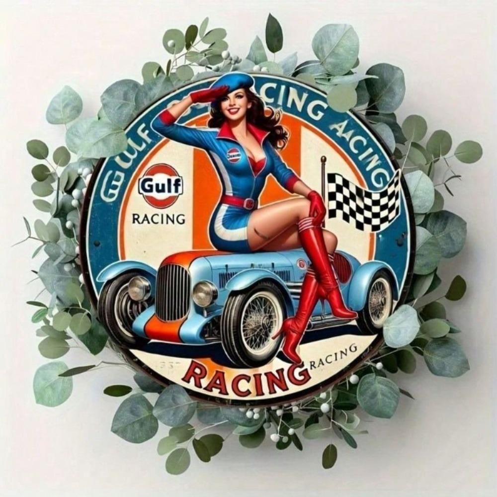 Vintage Retro Race Car Metal Wall Art, Garage Decor, Gift for Men