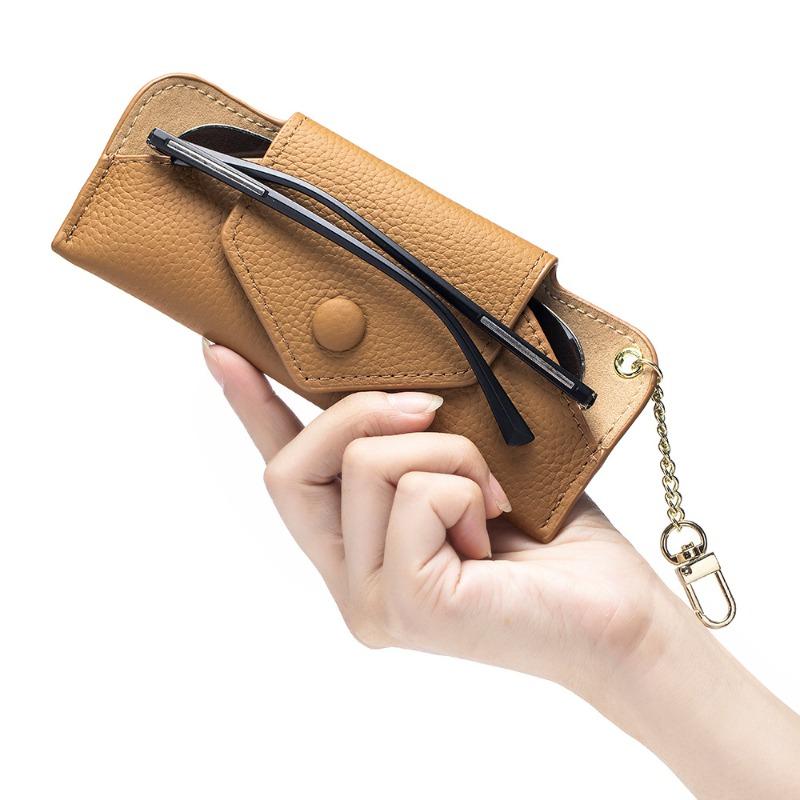 New Leather Literary Glasses Bag Women's High-end Sunglasses Sunglasses Storage Bag Ultra-thin Portable Chain Glasses Bag