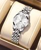 OLEVS Analog Quartz 30M Water Date Silver Stainless Steel Roman White Small Size Women's Watch, Resistant, Display, Band, Numerals, Dial,