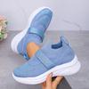 Damen Überweite Kristallverzierte Flyknit Sneaker - Deep-V Plateau Freizeitschuhe mit Perlenbesetztem Klettverschlussriemen, Atmungsaktive Mode-Sneaker