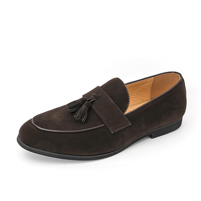 Fashion Men Elegantes Real Leather Shoes Fashion Mens Loafers All-match Suede Leather Breathable Slip on Flats Driving Shoes with Tassel