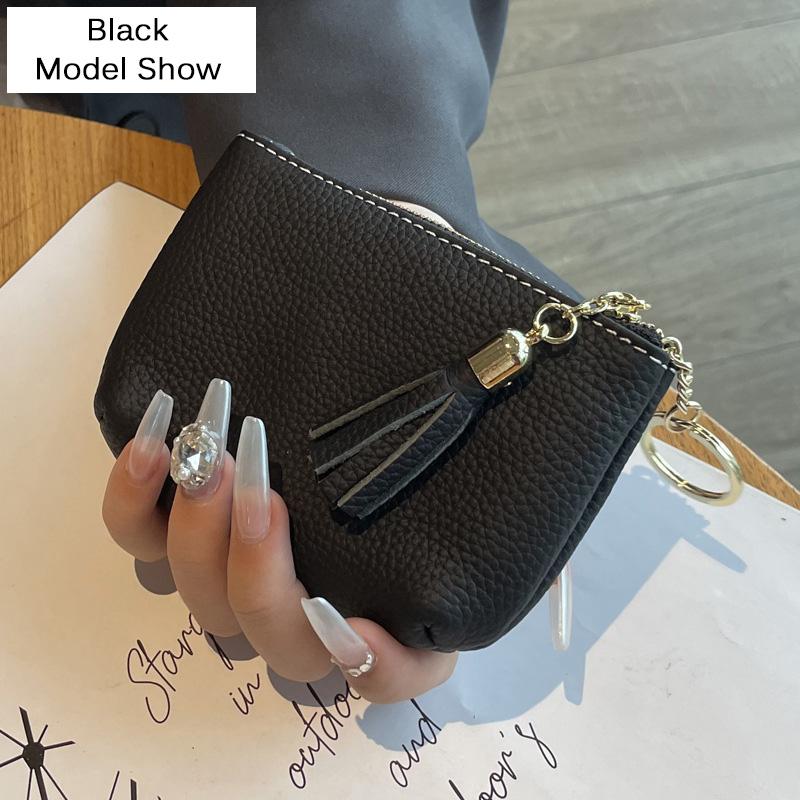 2024 New Tassel Coin Purse Mini Genuine Leather Women Wallets With Keychain Excellent Cowhide Purse Key Wallet Card Holder