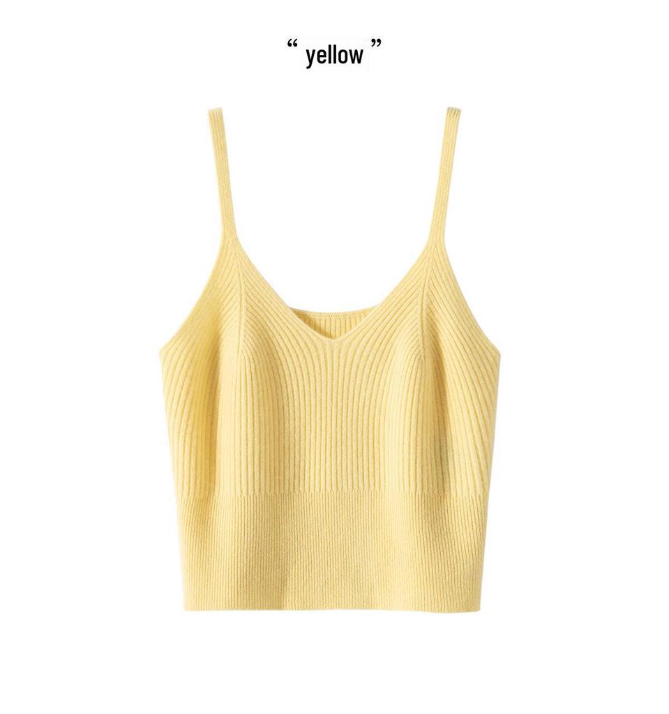 Women's 100% Cashmere V-Neck Knit Camisole – Slim Fit, Fashionable Outerwear in Multiple Colors