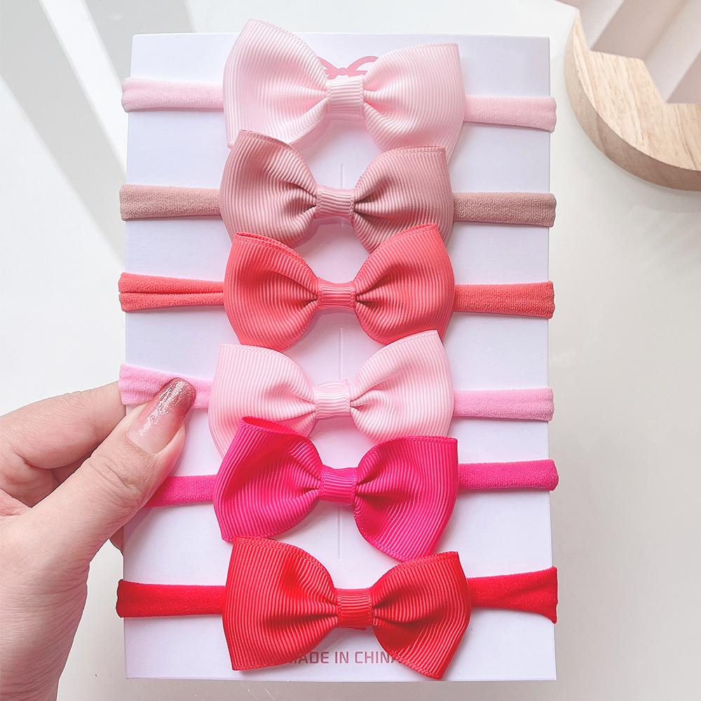 6Pcs/set Solid Color Grograin Ribbon Bowknot Headband For Girls New Headwear Elastic Hair Bands Infant Kids Hair Accessories