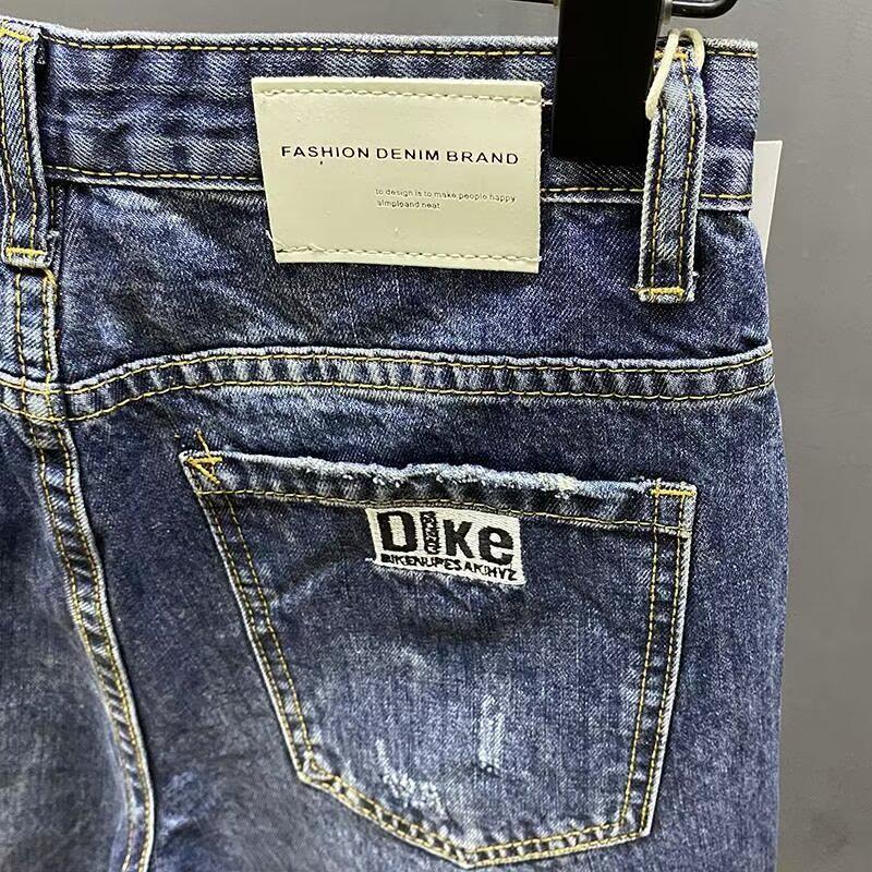 Men's Slim Fit Denim Shorts with Ripped Details - Casual American and Korean Style