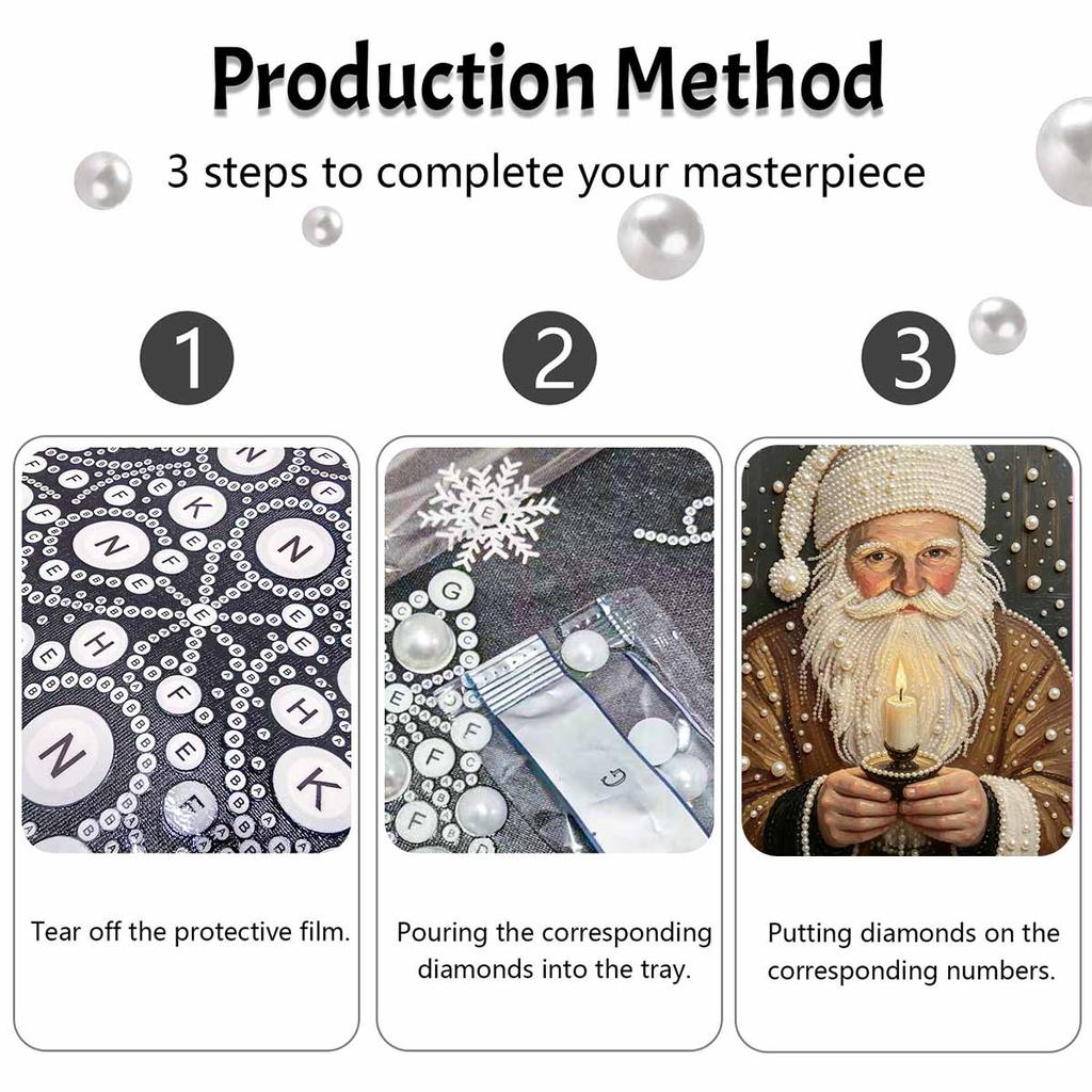 Santa Claus Holding Candle Pearl Bead Painting Kit with Frame Shiny Canvas Art Creative Craft Home Decoration Gift DIY Crafting Wall Decor