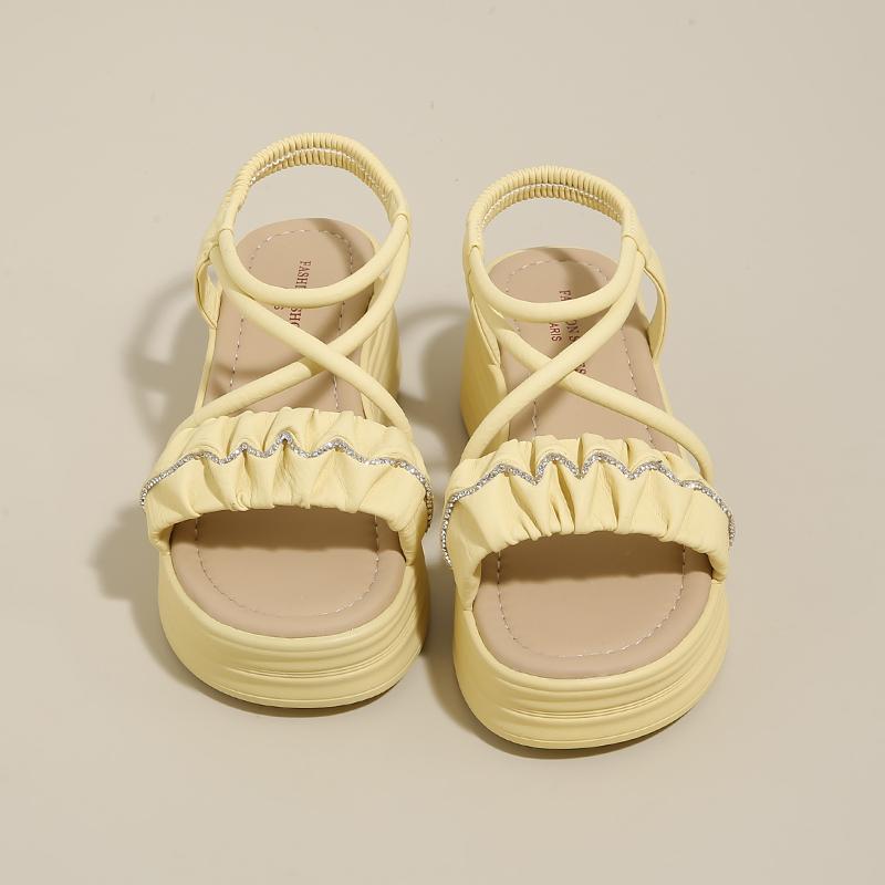 Fashion CRLAYDK Women's Strappy Wedge Sandals Summer Leather Slides Soft Beach Ladies Open Toe Outdoor Dressy Walking Travel Slippers