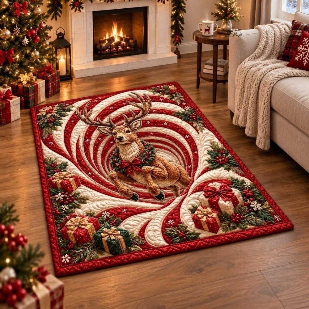 Santa Claus Christmas 3D Illusion Rug 2D Flat Printed Xmas Rug Christmas Small Carpet Christmas