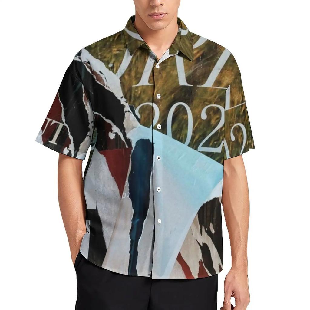 Été Homme Collage Journal 3D Chemise Hawaïenne Homme Revers Décontracté Mode Manches Longues Chemises Bouton Hauts Grande Taille