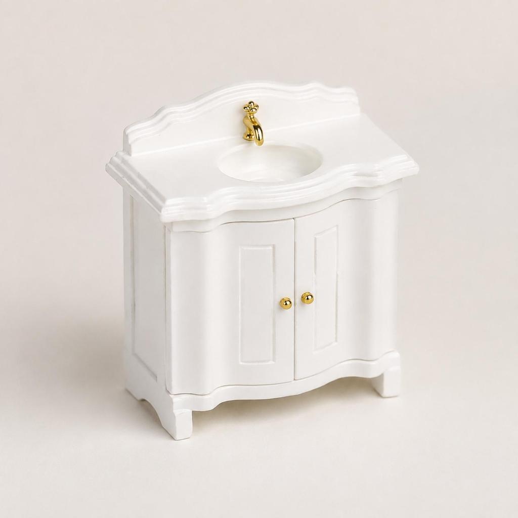 Dollhouse Basin with Cabinet Wooden for Diorama Hobbyists