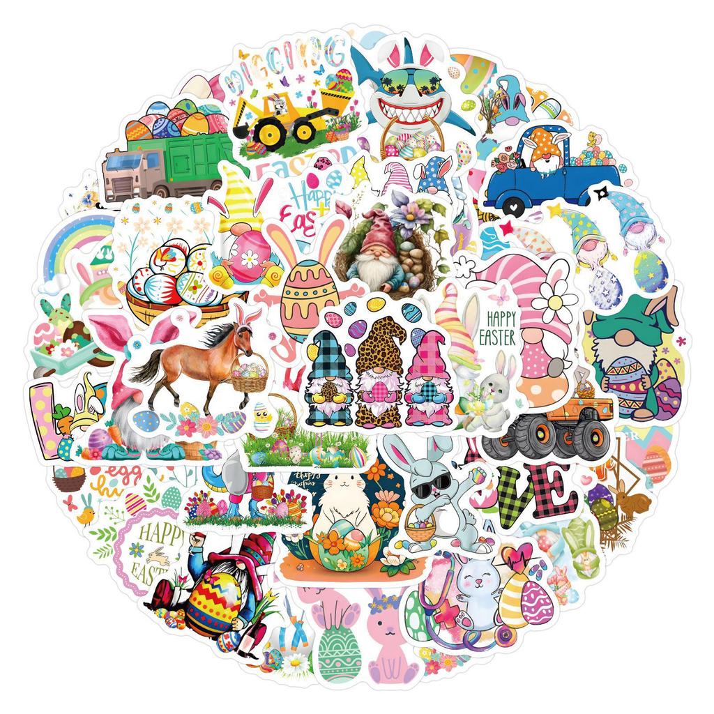 55 Sheets Cartoon Easter Egg & Rabbit Stickers for Suitcases and Phones