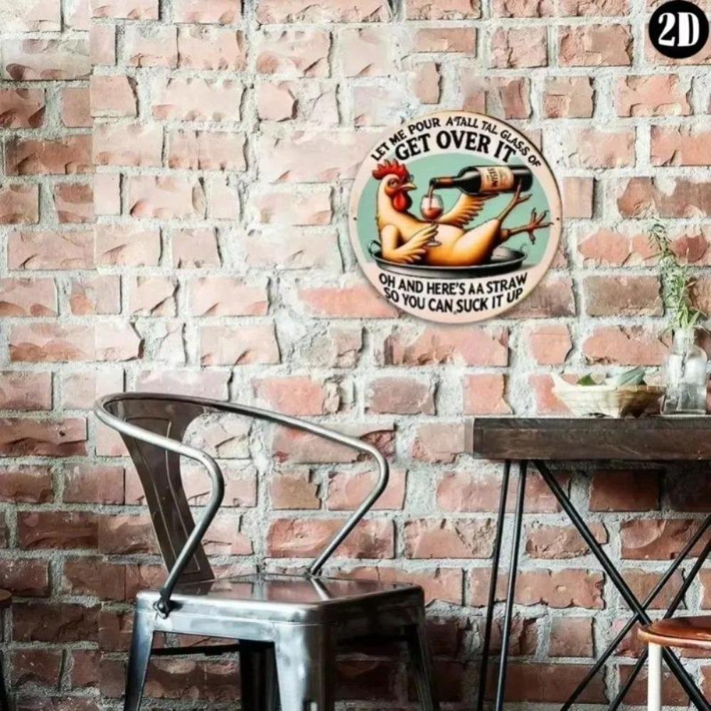 Retro Chicken Coop Tin Wall Art Hanging Decor Sign Farmhouse Round Metal Plaque