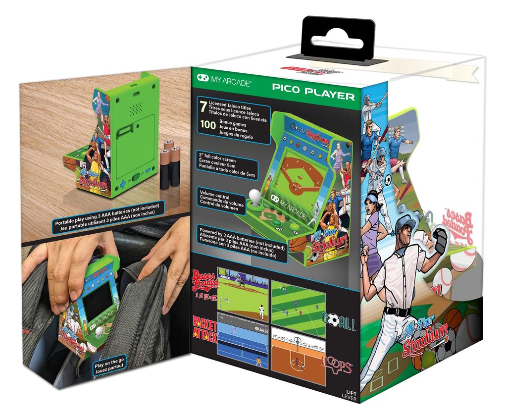 My Arcade All-Star Stadium Pico Player - Fully Playable Portable Mini Arcade Machine with 107 Retro Games, 2-inch Screen, Green, Small Size (DGUNL-412