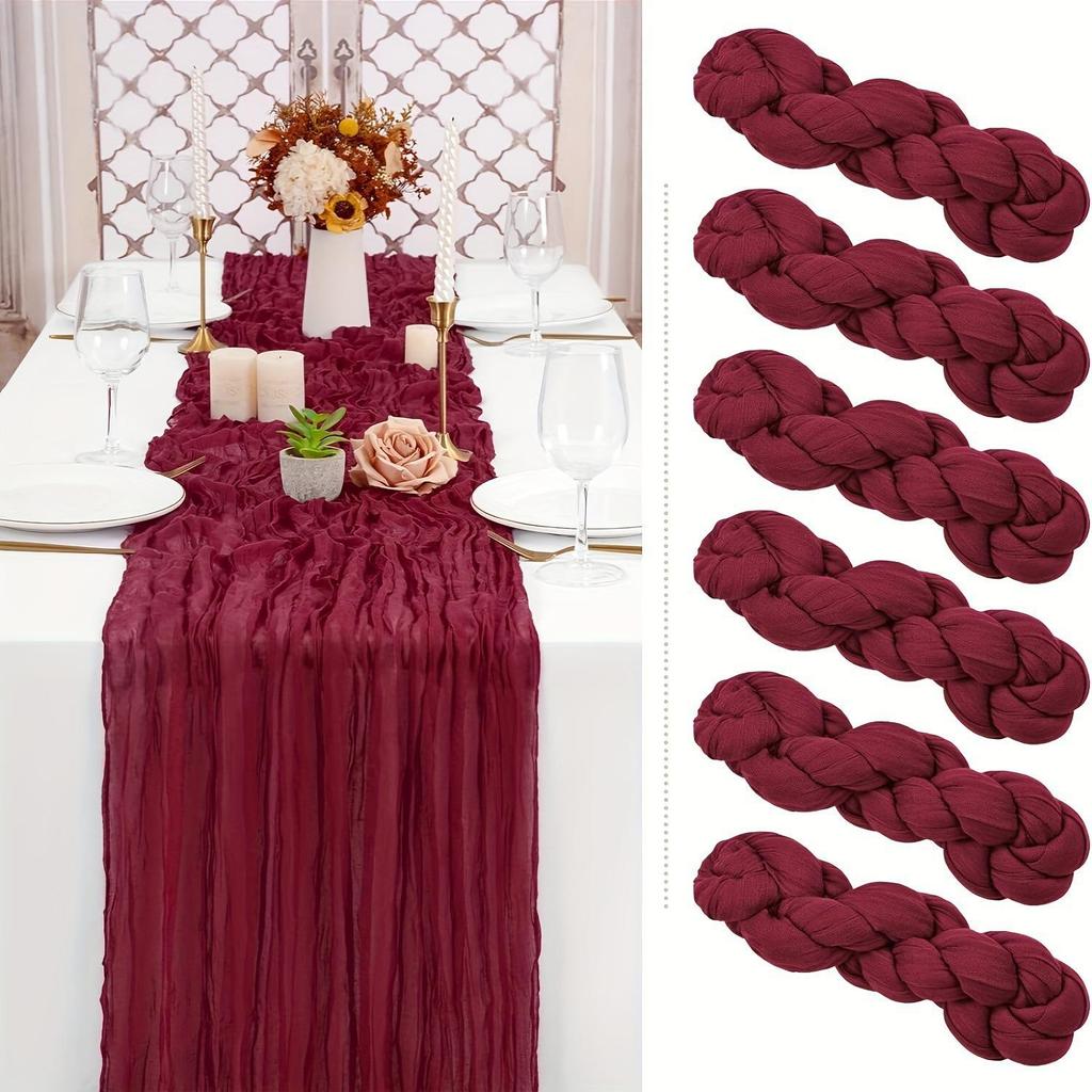 Bali Bohemian Crinkled Gauze Table Runner – Semi-transparent Twist, Festival Wedding Style.