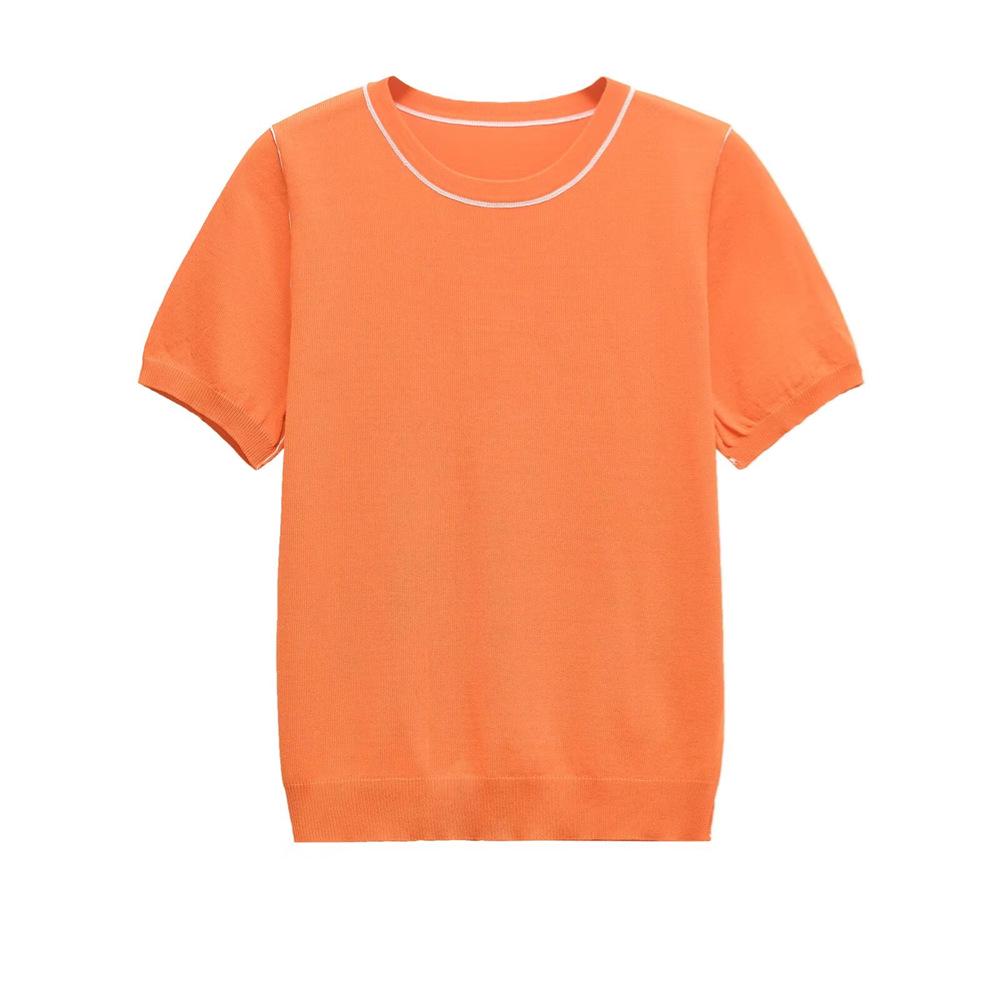 

Женская трикотажная футболка в стиле пэчворк с цветовыми блоками - Повседневная, Универсальная, Круглый вырез, Короткий рукав Medium оранжевый