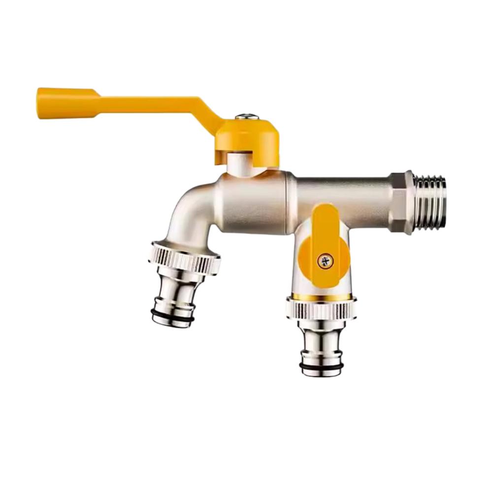 

1/2 3/4 Garden Water Tap Replacement Connector - Ball Valve Faucet with 2 Outlets, Easy On/Off for Irrigation & Hose System