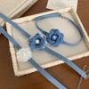 Elegante Collana Floreale in Jeans Blu Collare a Fiore 3D Catena con Lacci Choker Collane Tendenza Estiva Gioielli per la Clavicola