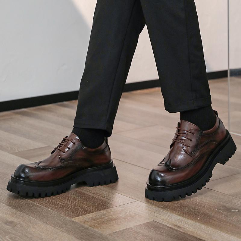 Fashion Men Business Brock Thick-soled Leather Shoes Men Casual Lace-up Business Durable Training Leather Shoes Social Shoes Size 38-46