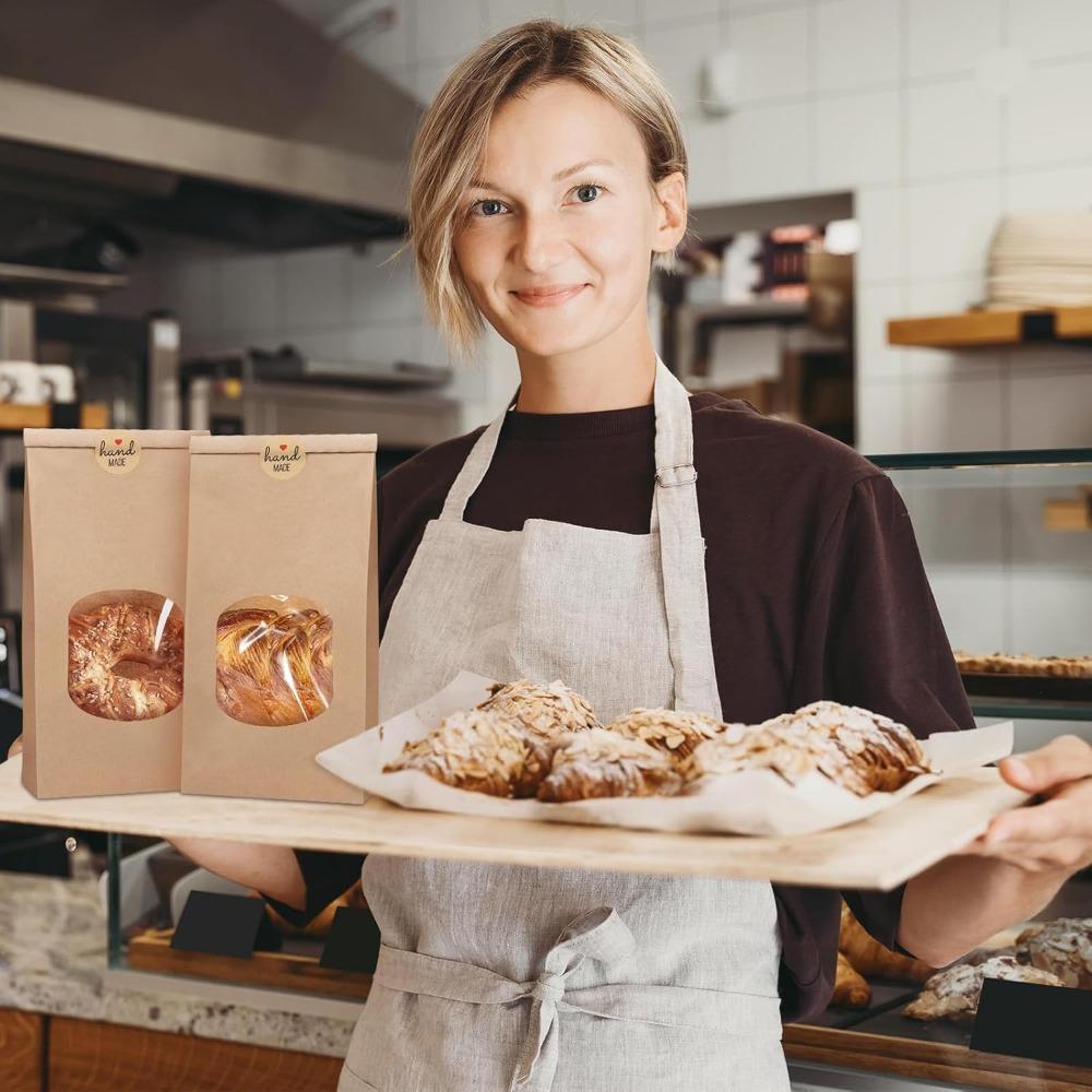 20pcs Bakery Bags with Window Kraft Brown Paper Bags with Window Tin Tie Tab Lock for Bakery Cookie Coffee Bean Party Favor Snack Bread