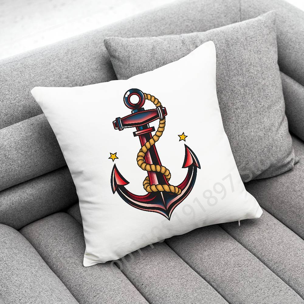 Anchor Boat Ship Wheel Compass Logo Throw Pillow Case For 45*45cm 40cm 55cm 50cm 30cm Square Car Pillowcase Shell