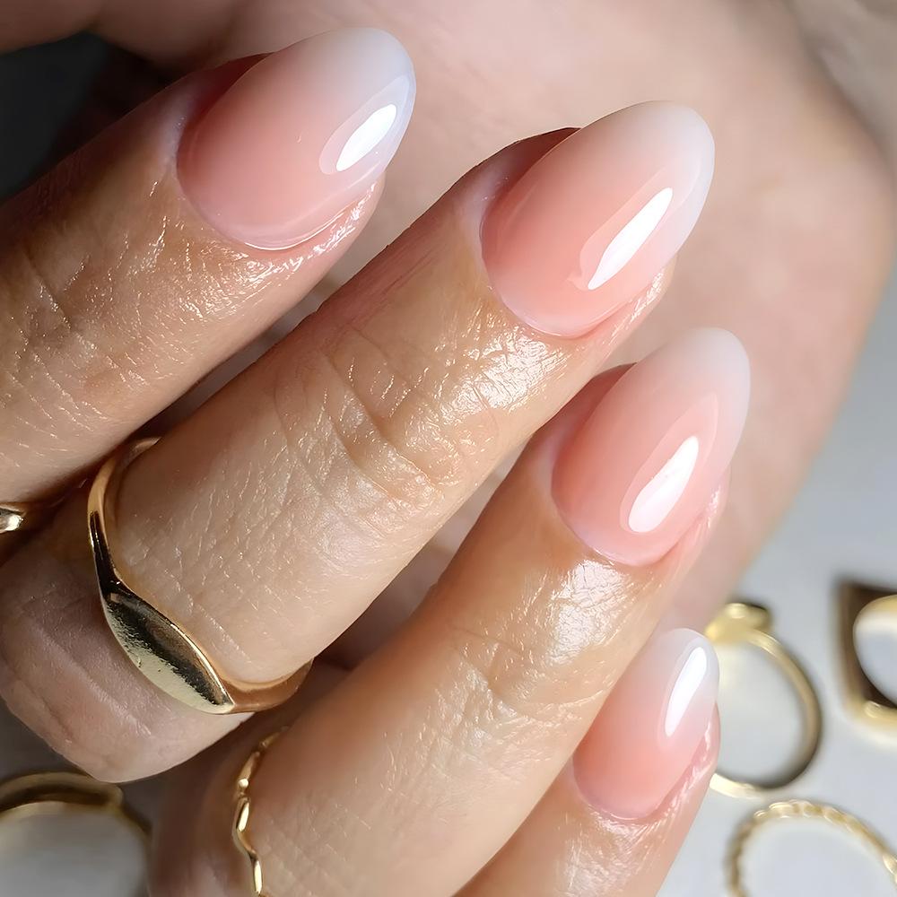 24Pcs Short Oval Blush Pink Press On Nails Simple Design Full Cover Acrylic Tips With Glue