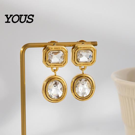 Non Tarnish Stainless Steel Jewelry 1 Pair Faux Crystal Geometric Dangle Earrings for Women, Hypoallergenic Ear Needles Sensitive Ears Gold