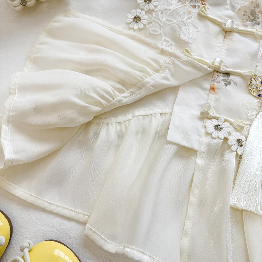Summer Girls New Chinese Floral Sleeveless Shirt And Shorts Set Princess Casual Two Piece Outfit For Kids
