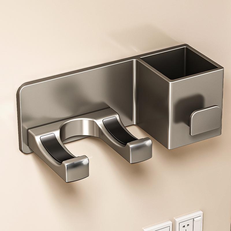 Punch-Free Wall-Mounted Hair Dryer Rack with Storage Shelf