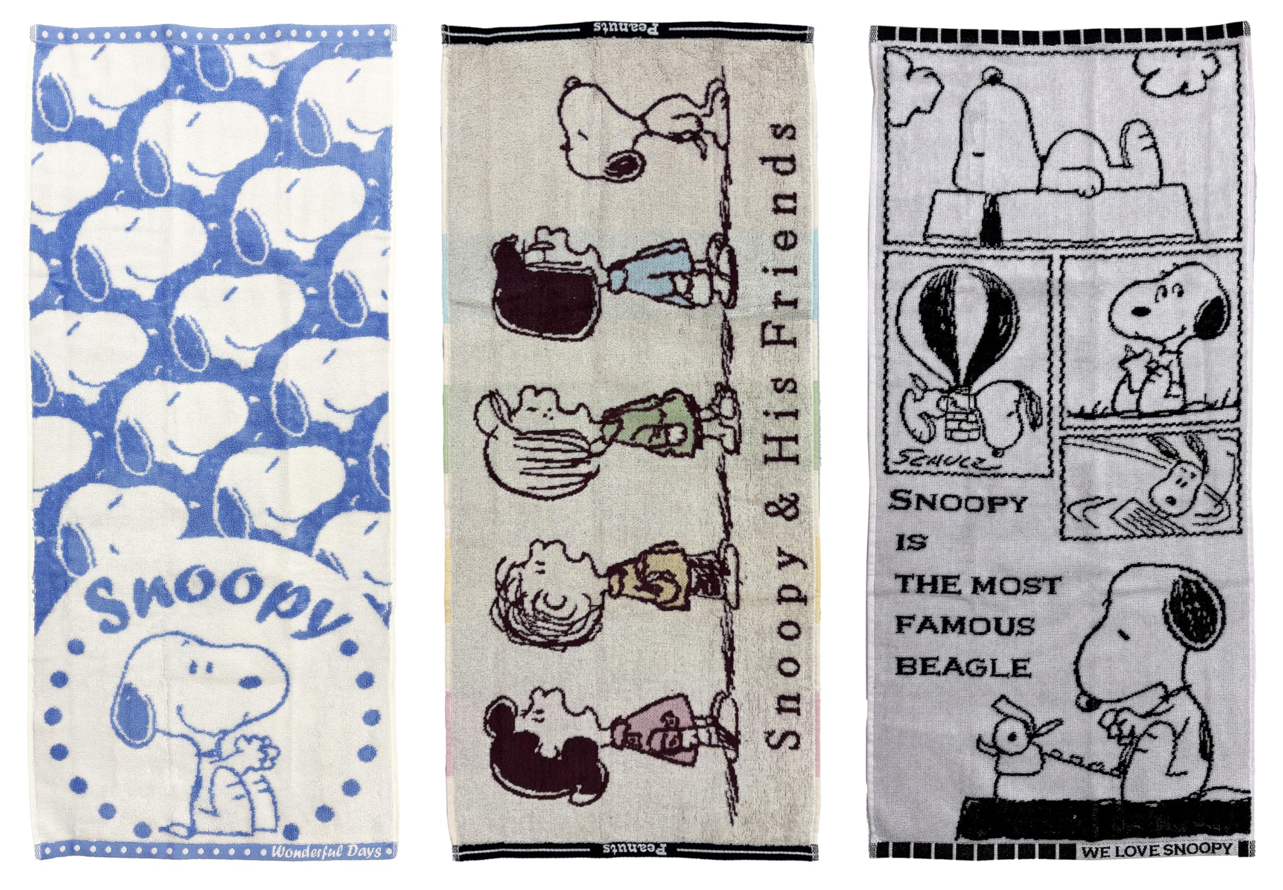 

Nishikawa Snoopy Face Towels, Approx. 34 x 80cm, 100% Cotton, Set of 3, A