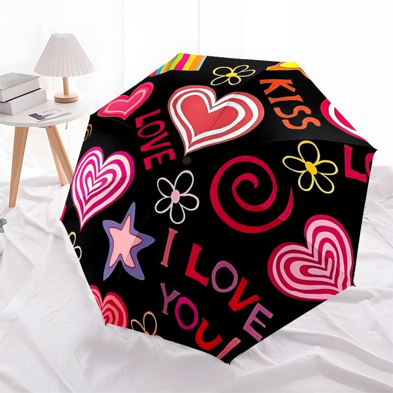 1pc Love Heart Decorations Automatic Folding Umbrella - Portable Collapsible Design, 8-Rib Iron Frame, Durable Fabric Yy251125026