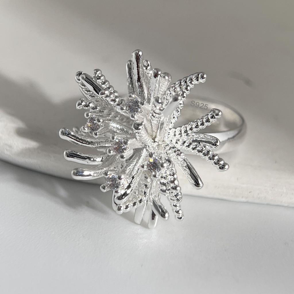 925 Sterling Silver Rings for Women Couple Minimalist Handmade Simple Firework Ring Fine Jewelry Gift Prevent Allergy
