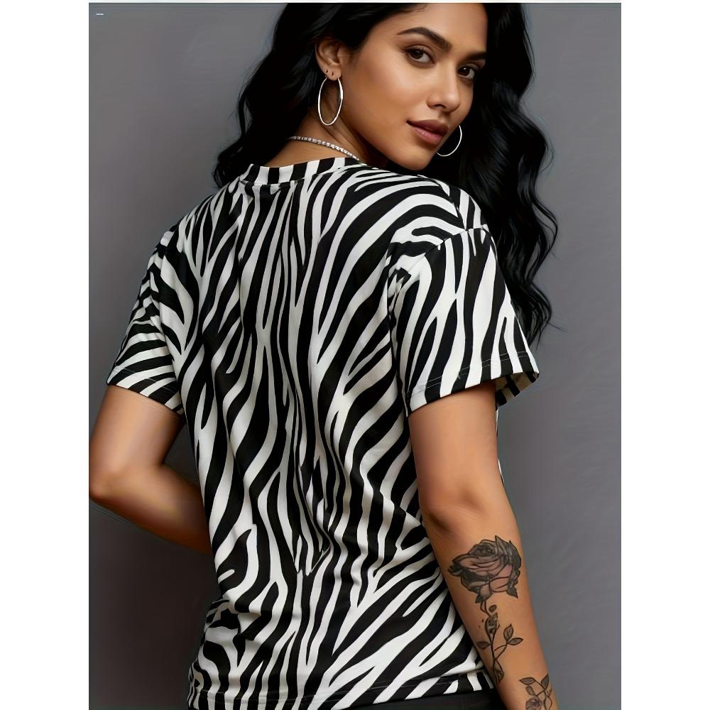 2026 Spring/Summer New Digital Print Zebra Pattern Short-Sleeve Sports Shirt for Women by Egg Tart