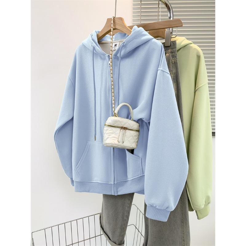Multi Colored Hooded Women's Fleece Hoodie Autumn Winter Velvet Hoodies & Sweatshirts Casual American Retro Jacket Trend