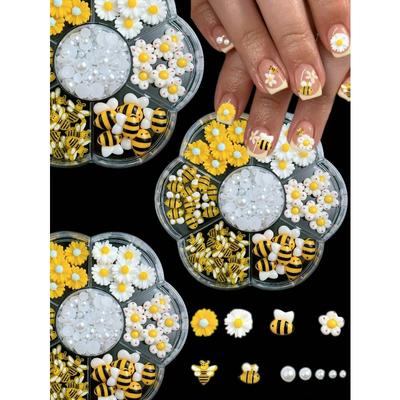 1 Box Cartoon Nail Charms 3D Yellow Honey Pot Little Bee White Simulation Pearl Little Daisy Flowers For Nail Art Accessories Diy Nail Supplies