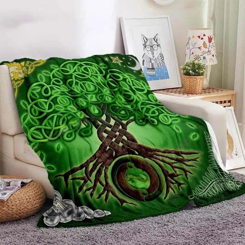 Eule keltisch-wikingerfarbene Decke Lebensbaum wiccanische Flanelldecke weiche warme Decke Sofa Bett Stuhl Dekoration für Familie Camping Geschenke