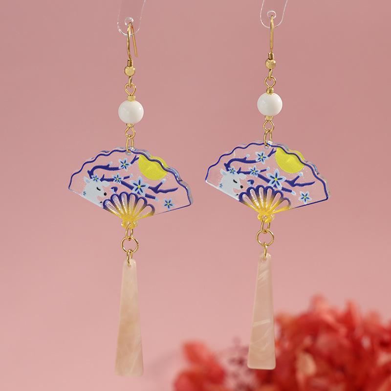 Elegant Chinese Style Qipao Fan Tassel Earrings