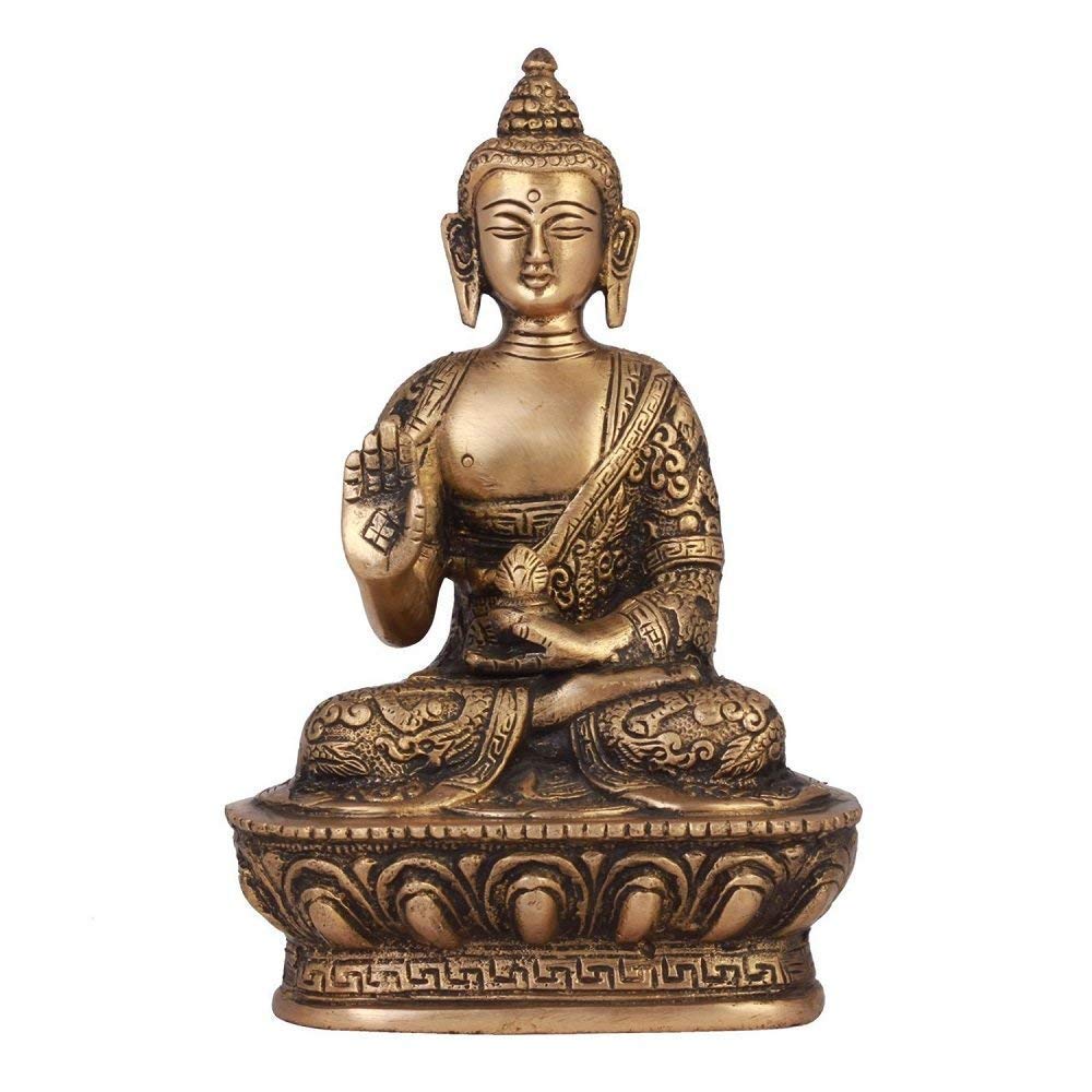 Pure Brass Blessing Gautam Buddha For Living Room Decor In Gold Color - 7 Inch