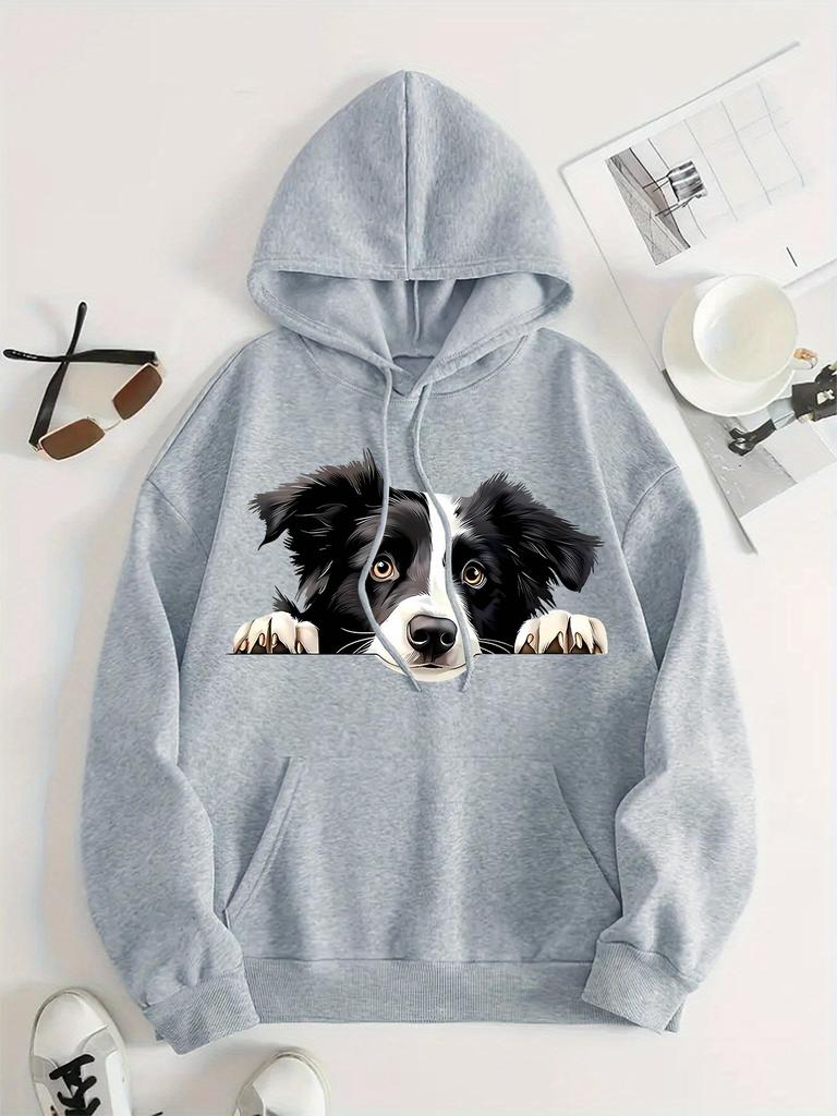 Unisex 2025 Autumn and Winter Women's Border Collie Puppy Pattern Hoodie Hooded Sweatshirt Four Seasons Casual Pullover Daily and Pet